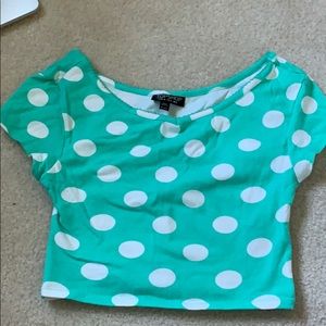 Topshop green/ teal polka dot crop too